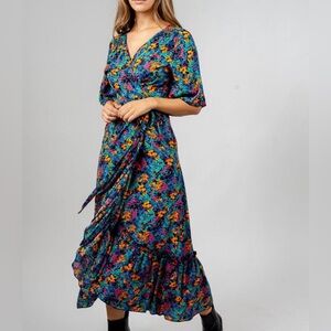 Silk & Salt Journey Maxi Wrap Flower Dress in a vibrant multi-color floral print